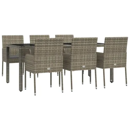 Ensemble à manger jardin et coussins 7 pcs gris rotin