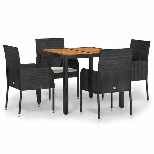 Ensemble à manger de jardin coussins 5pcs Noir Résine tressée