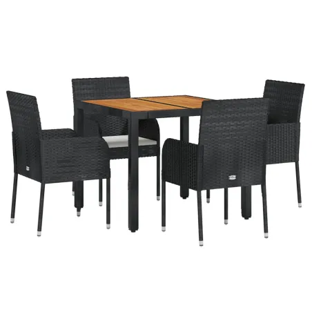 Ensemble à manger de jardin coussins 5pcs Noir Résine tressée