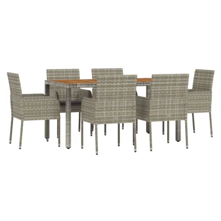 Ensemble à manger jardin et coussins 7 pcs gris rotin