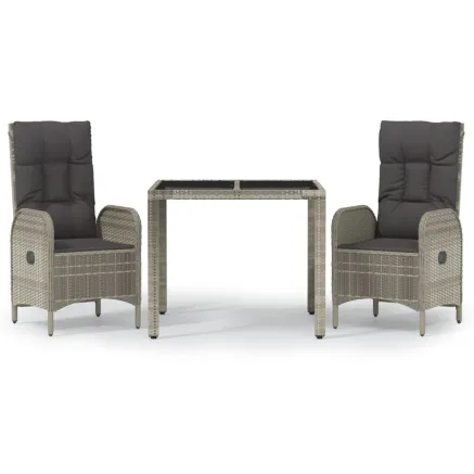 Ensemble à manger de jardin 3 pcs coussins gris résine tressée 2