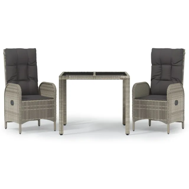 Ensemble à manger de jardin 3 pcs coussins gris résine tressée