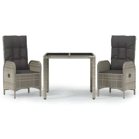 Ensemble à manger de jardin 3 pcs coussins gris résine tressée