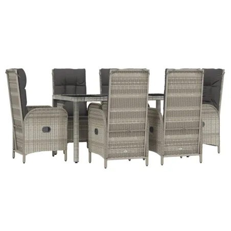 Ensemble à manger jardin et coussins 7 pcs gris rotin