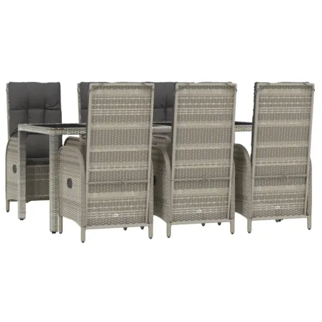Ensemble à manger jardin et coussins 7 pcs gris rotin
