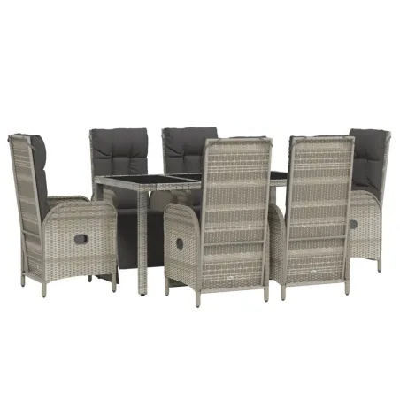 Ensemble à manger jardin et coussins 7 pcs gris rotin