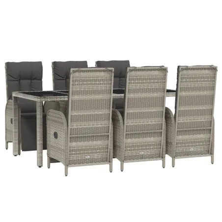 Ensemble à manger jardin et coussins 7 pcs gris rotin