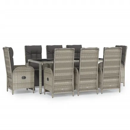 Ensemble à manger de jardin 9 pcs coussins gris résine tressée 2