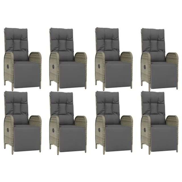 Ensemble à manger de jardin 9 pcs coussins gris résine tressée