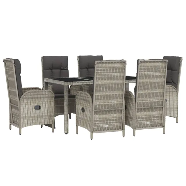 Ensemble à manger jardin et coussins 7 pcs gris rotin