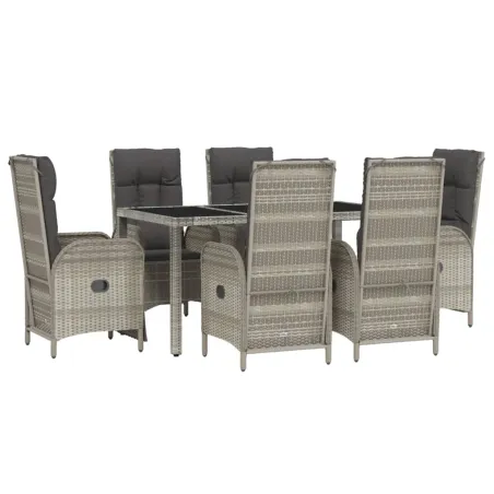 Ensemble à manger jardin et coussins 7 pcs gris rotin