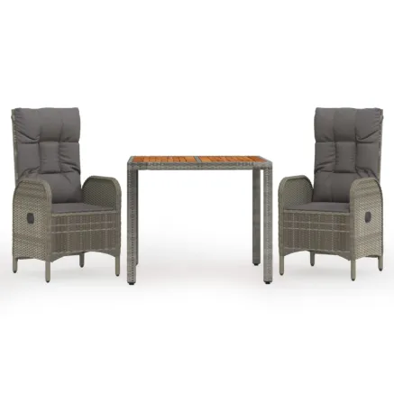 Ensemble à manger de jardin 3 pcs coussins gris résine tressée 2