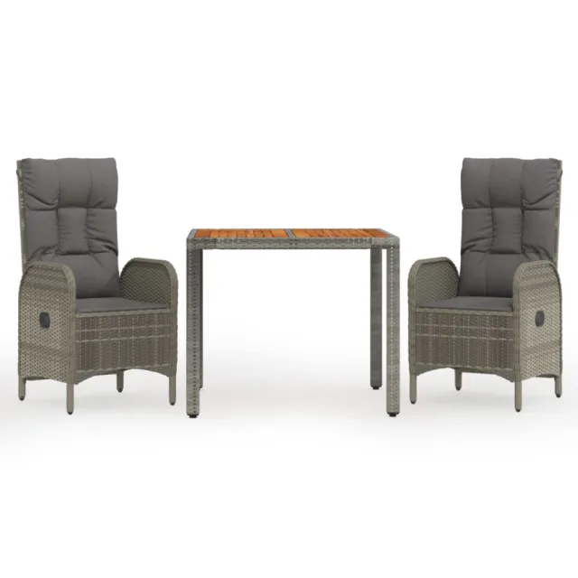 Ensemble à manger de jardin 3 pcs coussins gris résine tressée