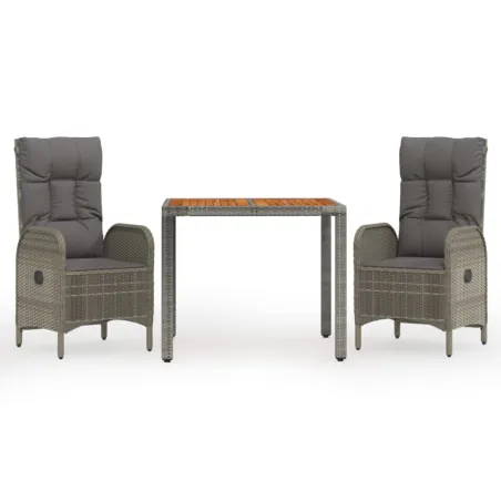 Ensemble à manger de jardin 3 pcs coussins gris résine tressée