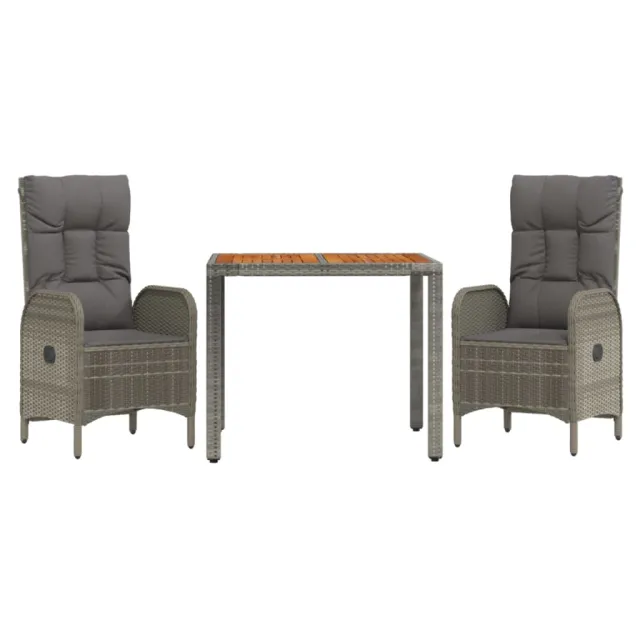 Ensemble à manger de jardin 3 pcs coussins gris résine tressée