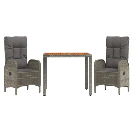 Ensemble à manger de jardin 3 pcs coussins gris résine tressée