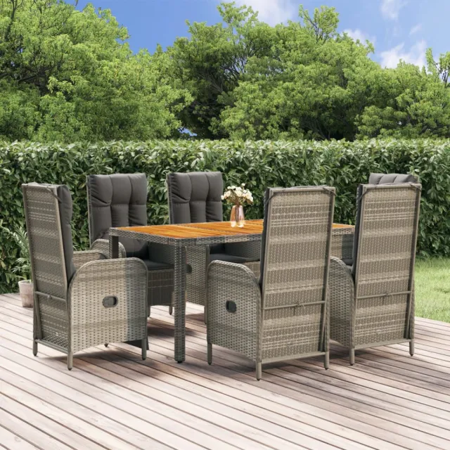 Ensemble à manger jardin et coussins 7 pcs gris rotin