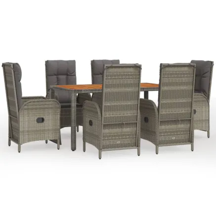 Ensemble à manger jardin et coussins 7 pcs gris rotin 2