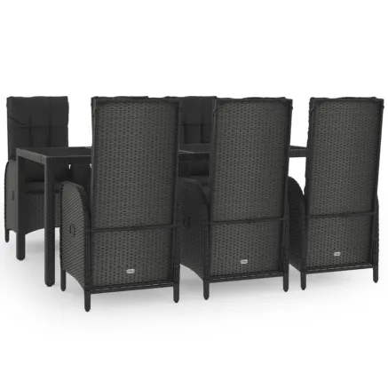 Ensemble à manger jardin et coussins 7 pcs Noir et gris Rotin 2
