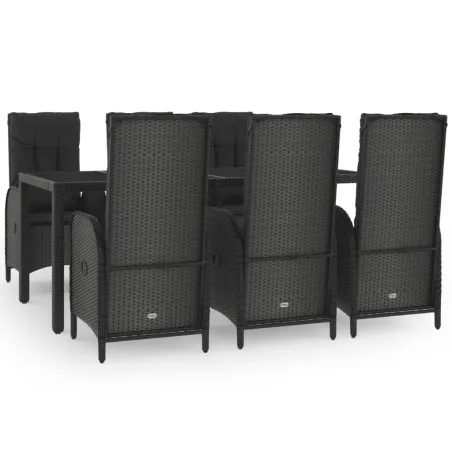 Ensemble à manger jardin et coussins 7 pcs Noir et gris Rotin