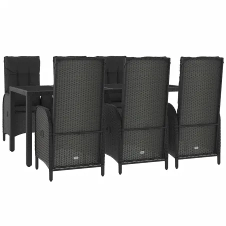 Ensemble à manger jardin et coussins 7 pcs Noir et gris Rotin