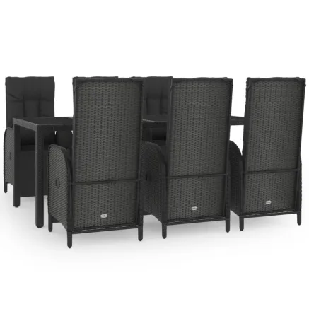 Ensemble à manger de jardin coussins 7pcs Noir Résine tressée 2