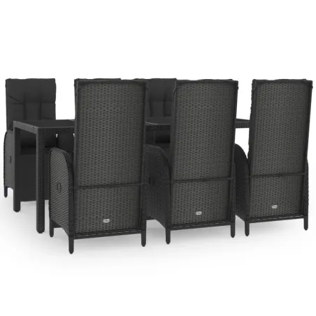 Ensemble à manger de jardin coussins 7pcs Noir Résine tressée