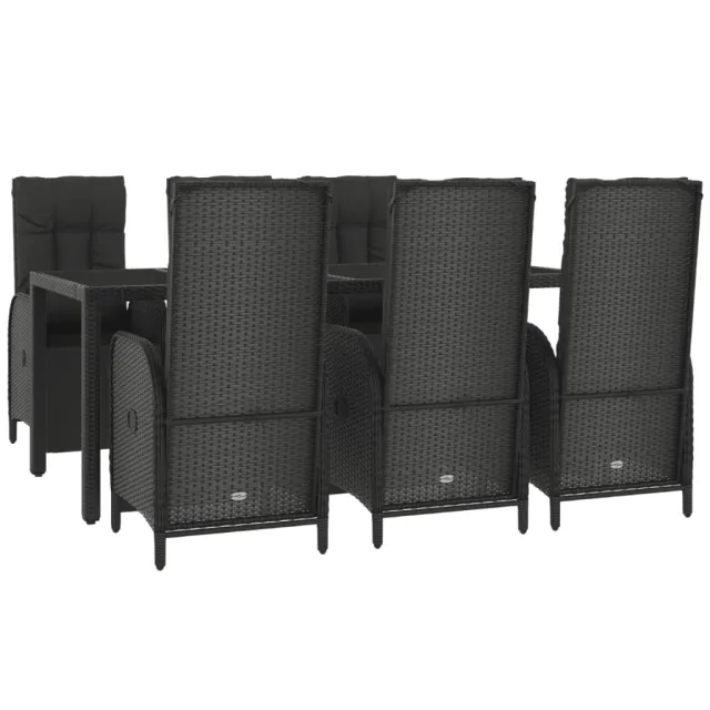 Ensemble à manger de jardin coussins 7pcs Noir Résine tressée
