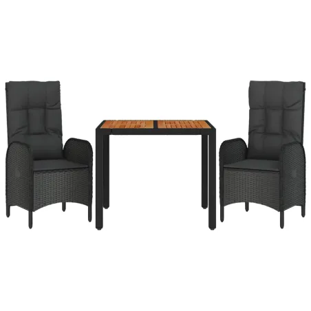 Ensemble à manger de jardin avec coussins 3 pcs Noir