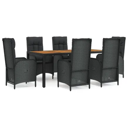 Ensemble à manger de jardin coussins 7pcs Noir Résine tressée 2