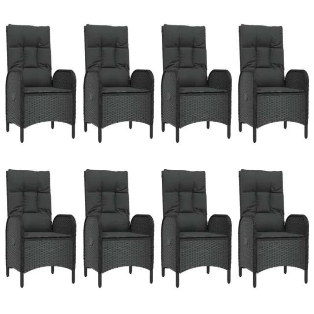 Ensemble à manger jardin 9pcs et coussins noir résine tressée