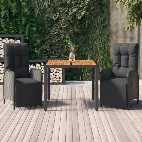Ensemble à manger de jardin avec coussins 3 pcs Noir