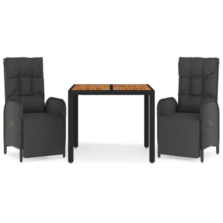 Ensemble à manger de jardin avec coussins 3 pcs Noir 2