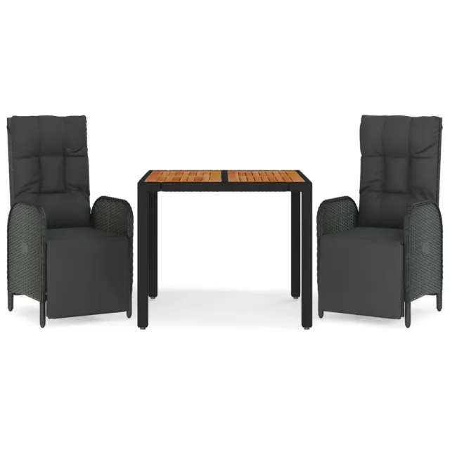 Ensemble à manger de jardin avec coussins 3 pcs Noir