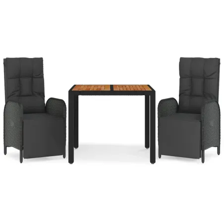Ensemble à manger de jardin avec coussins 3 pcs Noir