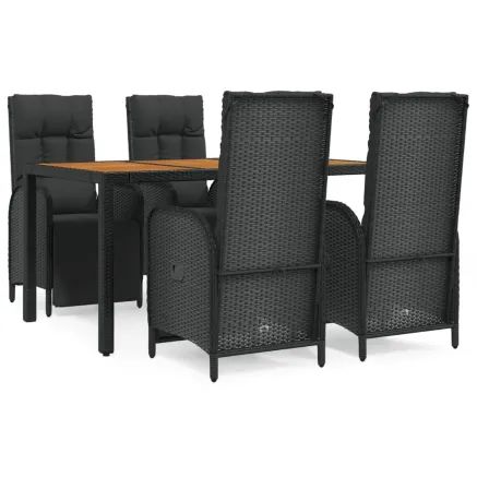 Ensemble à manger de jardin coussins 5pcs Noir Résine tressée 2