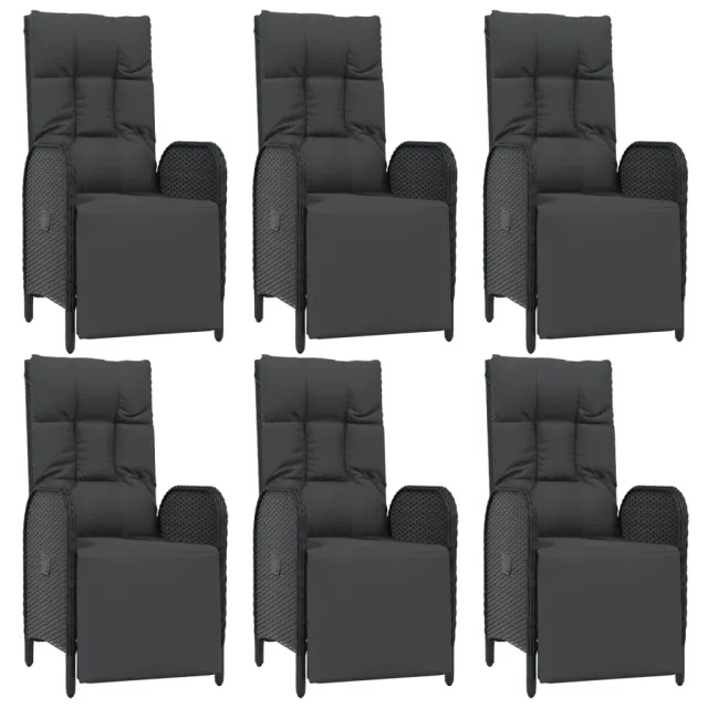 Ensemble à manger de jardin coussins 7pcs Noir Résine tressée