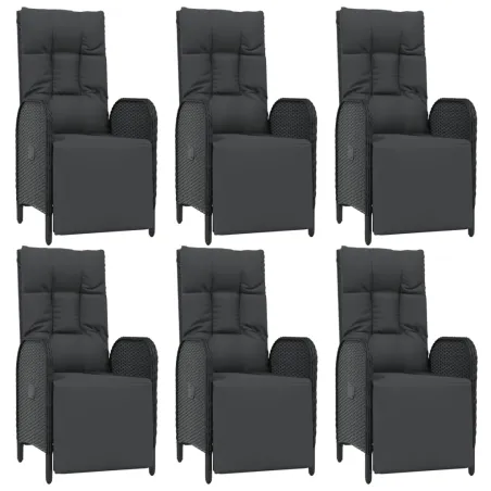 Ensemble à manger de jardin coussins 7pcs Noir Résine tressée