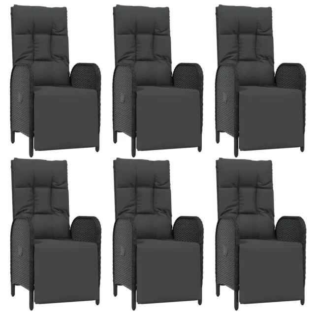 Ensemble à manger de jardin coussins 7pcs Noir Résine tressée