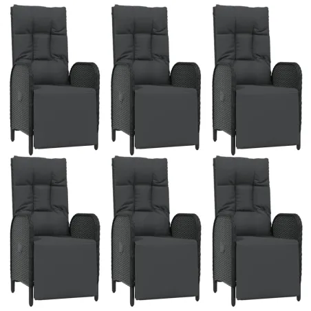 Ensemble à manger de jardin coussins 7pcs Noir Résine tressée