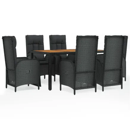 Ensemble à manger de jardin coussins 7pcs Noir Résine tressée 2