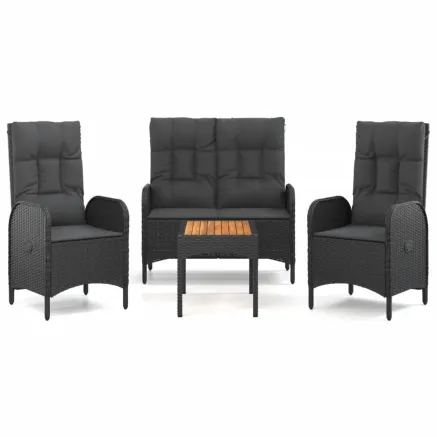 Ensemble à manger de jardin 4 pcs avec coussins noir 2