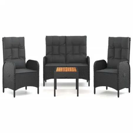 Ensemble à manger de jardin 4 pcs avec coussins noir