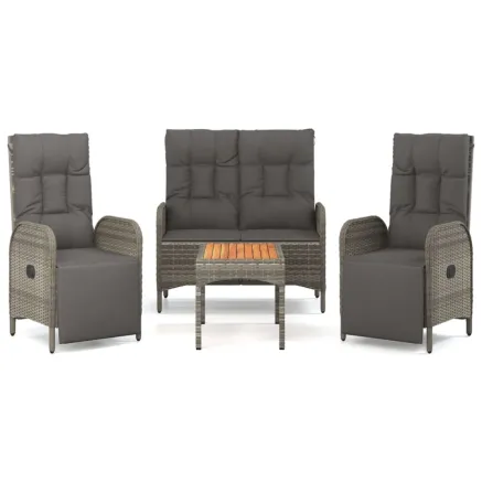 Ensemble à manger jardin 4pcs et coussins Gris Résine tressée 2