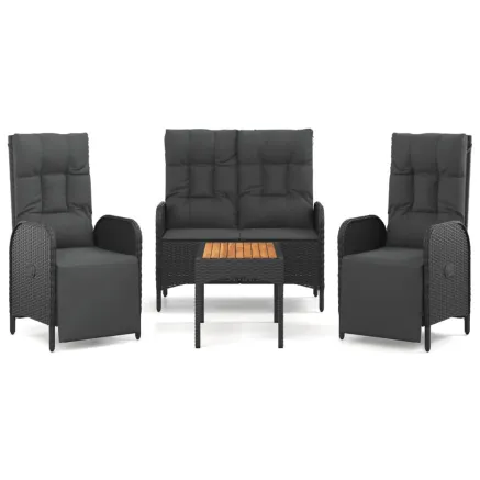 Ensemble à manger de jardin 4 pcs avec coussins noir 2