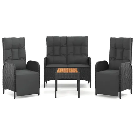 Ensemble à manger de jardin 4 pcs avec coussins noir