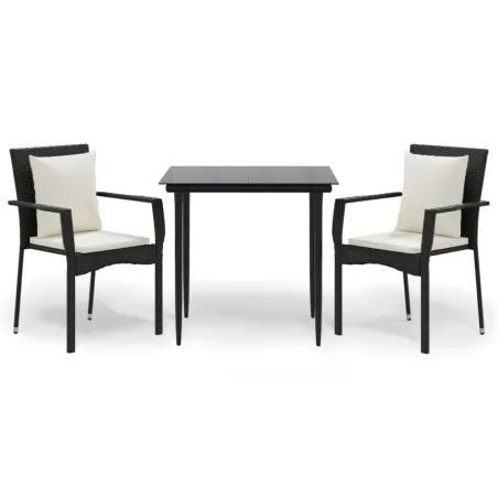Ensemble à manger de jardin avec coussins 3 pcs Noir