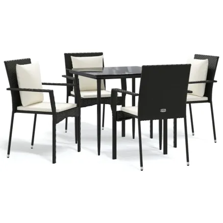 Ensemble à manger de jardin coussins 5pcs Noir Résine tressée 2