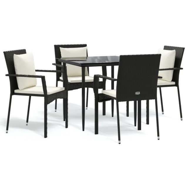 Ensemble à manger de jardin coussins 5pcs Noir Résine tressée