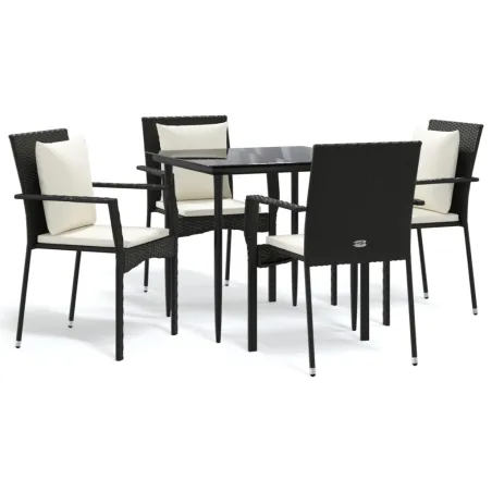 Ensemble à manger de jardin coussins 5pcs Noir Résine tressée